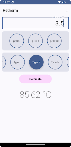 Android application Retherm - RTD & Thermocouples screenshort