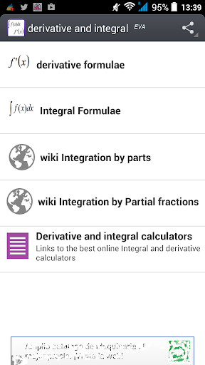 Android application Derivative and Integral EVA screenshort