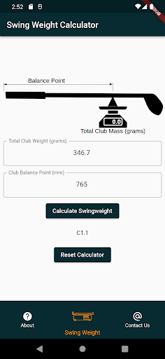 Golf Swingweight Calculator Screen 2