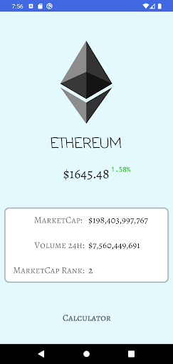 Android application Ethereum Price screenshort