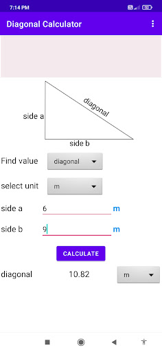 Android application diagonal calculator screenshort