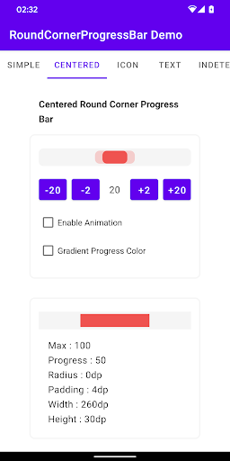 Demo App for Round Corner Prog Screen 2