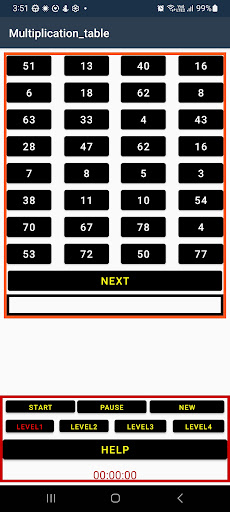 Android application Multiplication Table screenshort