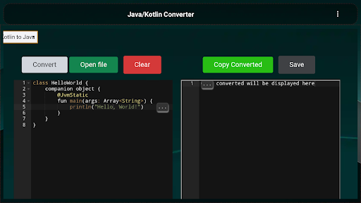 Screenshot of Kotlin/Java Converter
