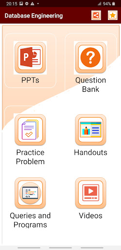 DBE App for Database Engg. Screen 2