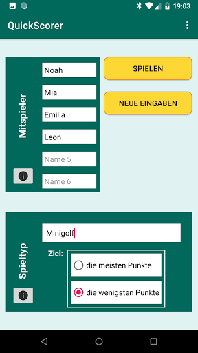 Android application QuickScorer screenshort