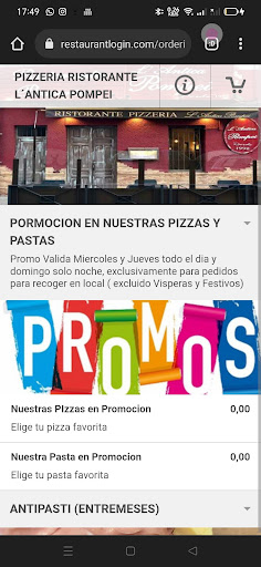Android application pizzeria antica pompei screenshort