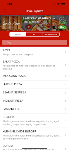 Android application Onkel's pizza screenshort
