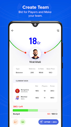 Android application Fanspole - Cricket Auction screenshort