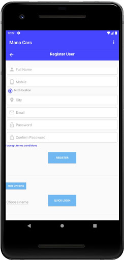 Android application ManaCars - cab , self driving screenshort