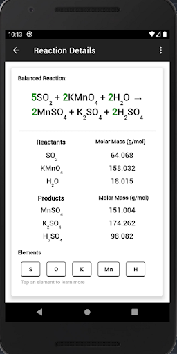 Chem Calc - Equation Balancer Screen 3