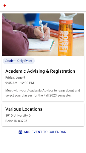 Android application Boise State Orientation screenshort