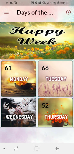 Android application HAPPY DAYS OF THE WEEK, CHEERS screenshort