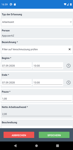 VitriApp-Arbeitszeit Screen 2