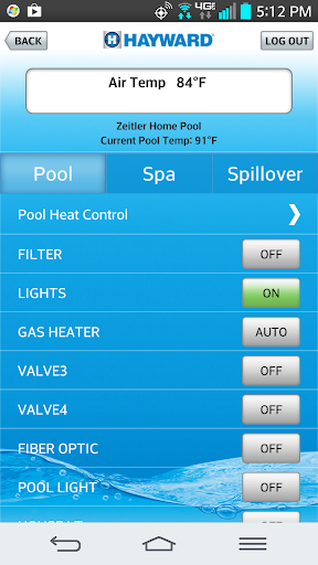 Android application Hayward AquaConnect® screenshort