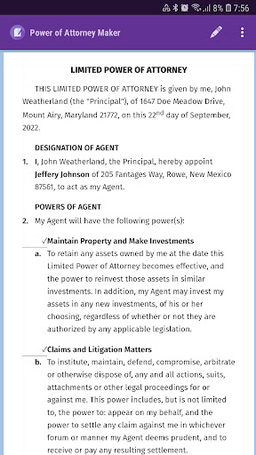 Power of Attorney Maker Screen 2