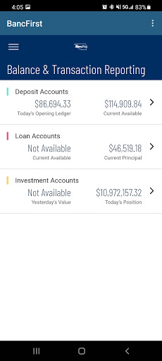 Android application BancFirst Business Mobile screenshort