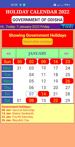 Android application Holiday Calendar Odisha 2024 screenshort