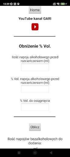 Android application Obliczanie zawartości alkoholu screenshort
