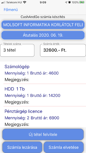 Android application CashAndGo Számlázó screenshort