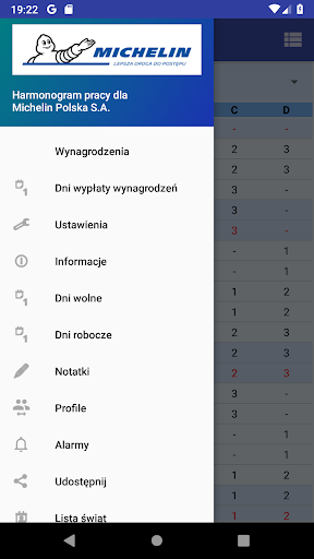Harmonogram pracy dla Michelin Screen 2
