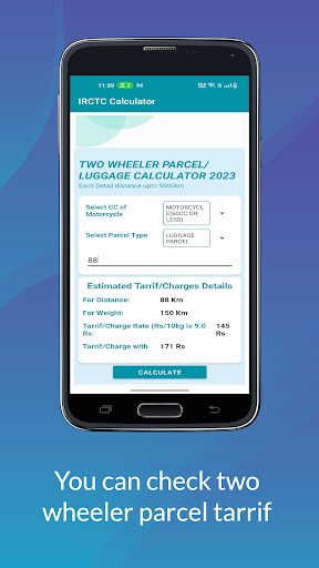IRCTC Refund Parcel Calculator Screen 2