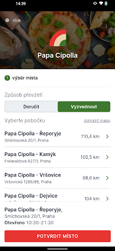 Android application Pizza Papa Cipolla Praha screenshort
