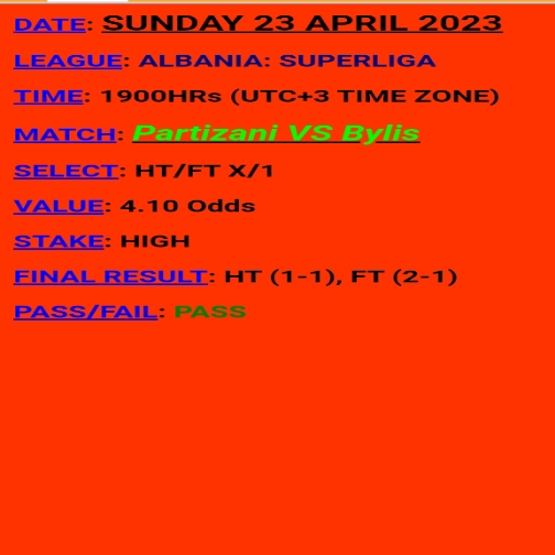 Premium HT/FT Matches