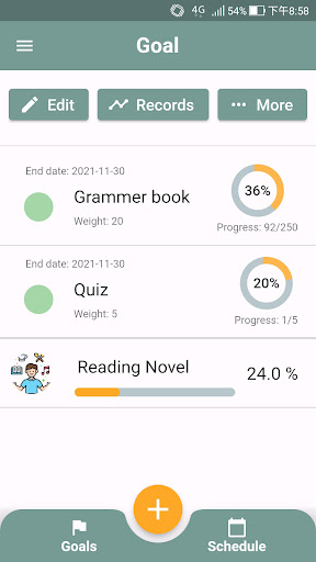 Android application Goal Progress screenshort