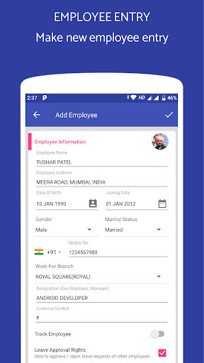 Employee Attendance App Screen 2