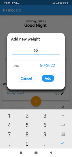 BMI Weight tracker health Screen 2