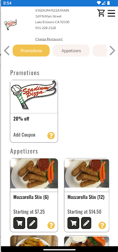 Android application Stadium Pizza screenshort
