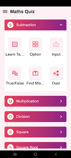 Android application Maths quiz screenshort