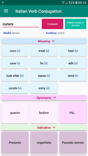 Android application Italian Verb Conjugation screenshort