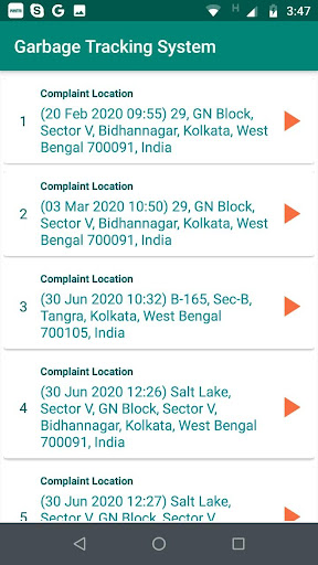 Garbage Tracking System Screen 2