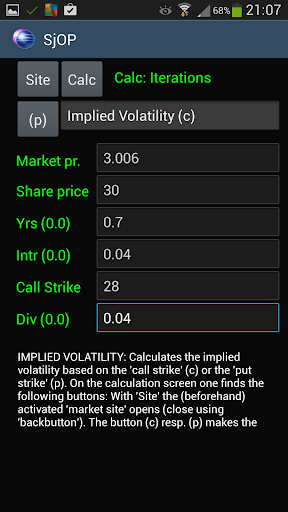 Call Put Option Calculator Screen 3