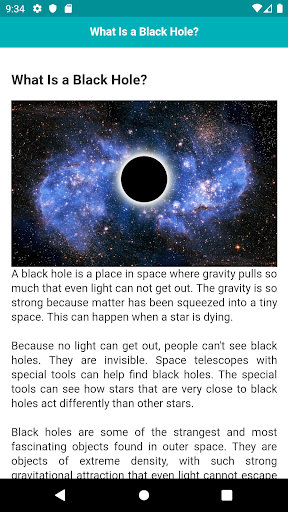 Android application Introductory Black hole screenshort