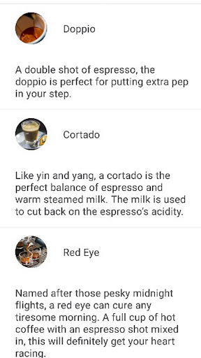Coffee List Screen 2