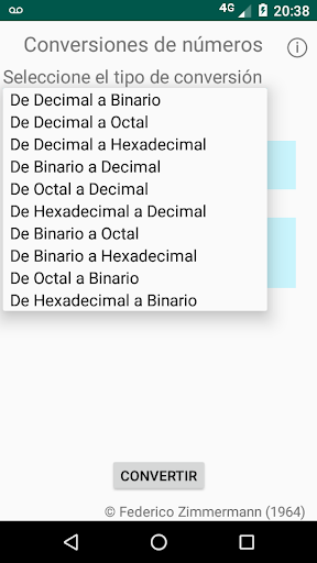 Android application Conversiones Base 2 8 10 16 screenshort