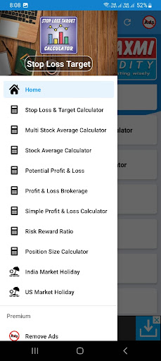 Android application Stop Loss & Target Calculator screenshort