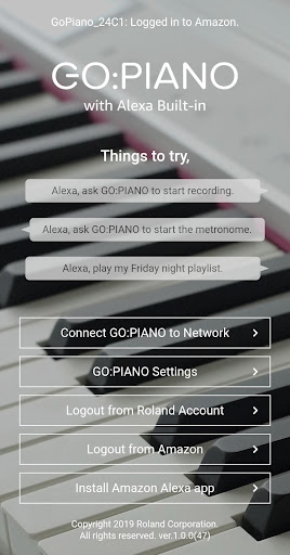 Android application GO:PIANO Alexa Setup screenshort