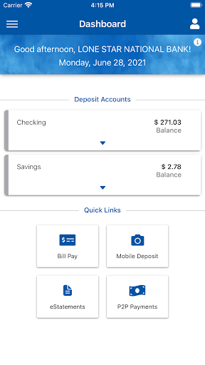 LSNB Mobile Banking Screen 2