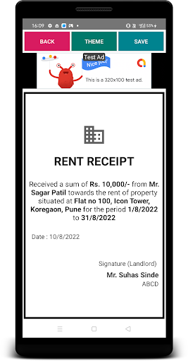 Android application Rent Receipt Generator screenshort