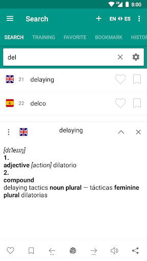 Android application English-spanish dictionary screenshort