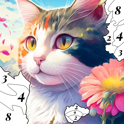 Cat Color by Number Paint Game