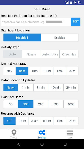 Overland - GPS logger Screen 2