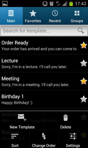 Android application Sms Templates Lite Edition screenshort