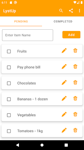 Android application LystUp screenshort