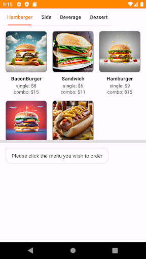 Android application Hamburger Kiosk_McDonald Wendy screenshort