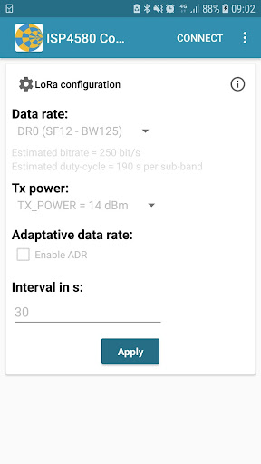 Android application ISP4580 LoRa Demo screenshort